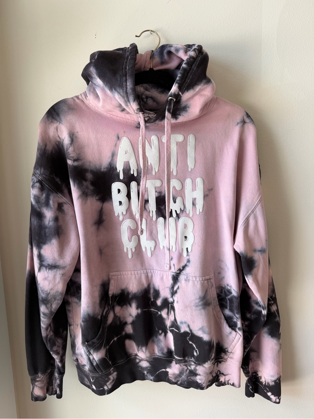 Pink & Black Tie-Dye Hoodie with Drip Logo